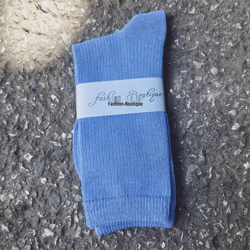 Women's Versatile Ribbed Slouch Socks - Japanese Style, Solid Color, Polyester Cotton Blend, Vertical Striped, Long Length