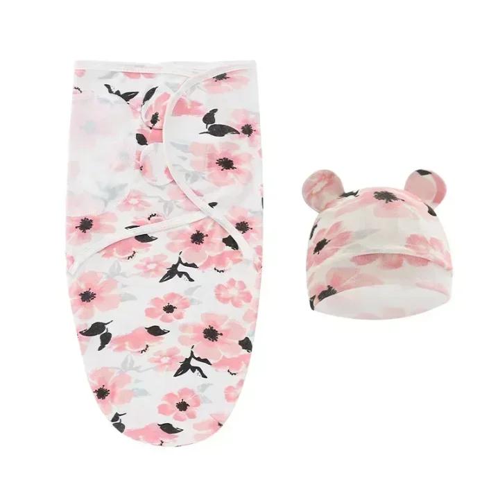 Baby Baumwoll-Swaddle-Decke 0-6 Monate Neugeborenes Anti-Schreck-Fotografie-Decke Wickeltuch Mützen-Set Anti-Strampeln Steppdecke Neugeborenen Geschenke