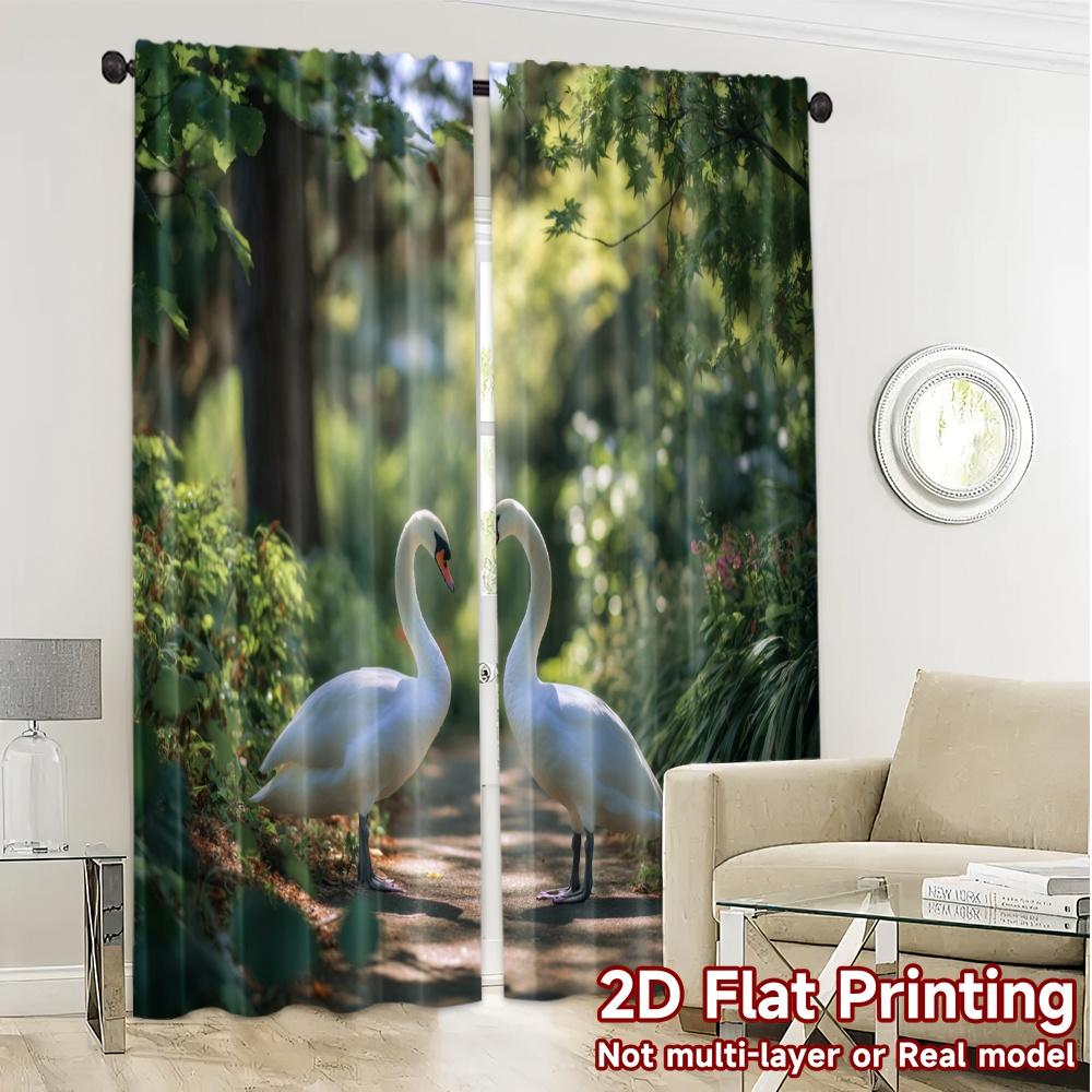 2pcs   2D FLAT PRINTING Curtains (Without Rod) Swan Serenade Chic Contemporary Curtains Versatile 100% Polyester Curtains