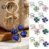 Blue Rhinestone Keychain Pendant Sparkling Rhinestones Four-Leaf Clover Design Key Chain with Lobster Clasp Easy To Hang Holder Backpack Car Accessory