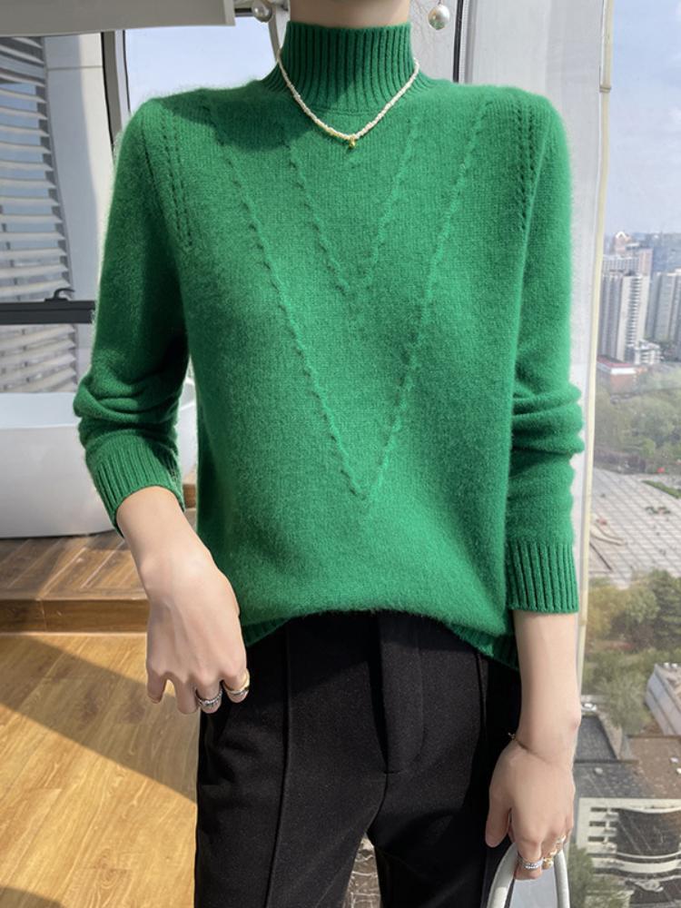 Plus Size Solid Half Turtleneck Sweater, Casual Long Sleeve Pullover Top for Fall & Winter, Women's Plus Size Clothing