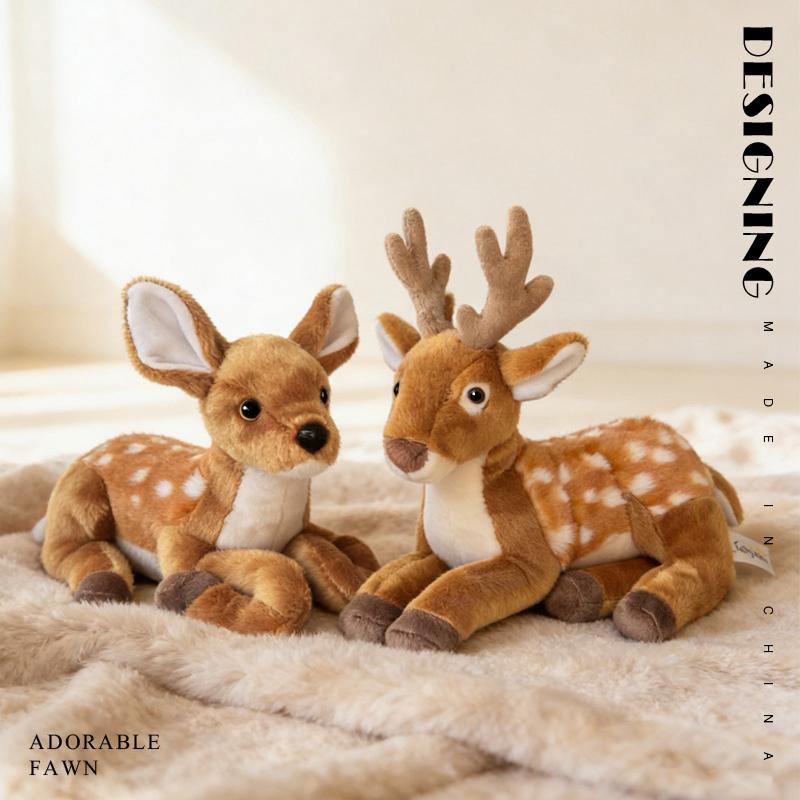 Practical Home Decor Unisex Infant Delicate Cuddly Little Deer Plush Toys High Quality Lifelike Lying Prone Forest Deer Doll Warm Dad Mom Baby Toys Desktop Pets