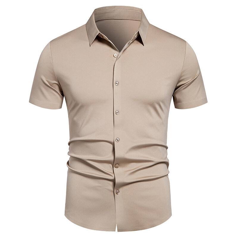 Men's Casual Short-sleeved Shirt - Solid Color, Simple and Stylish, Fitted Collar Shirt, Men's Top Garment
