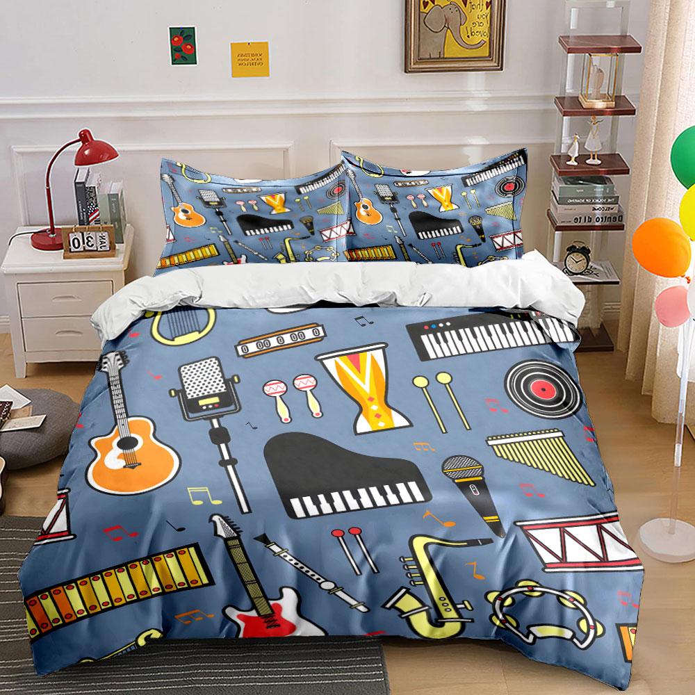 Musical Elements Collage Print Bedding Set 1 Duvet Cover 2 Pillowcases for Adult and Children Luxury Gift Full Size