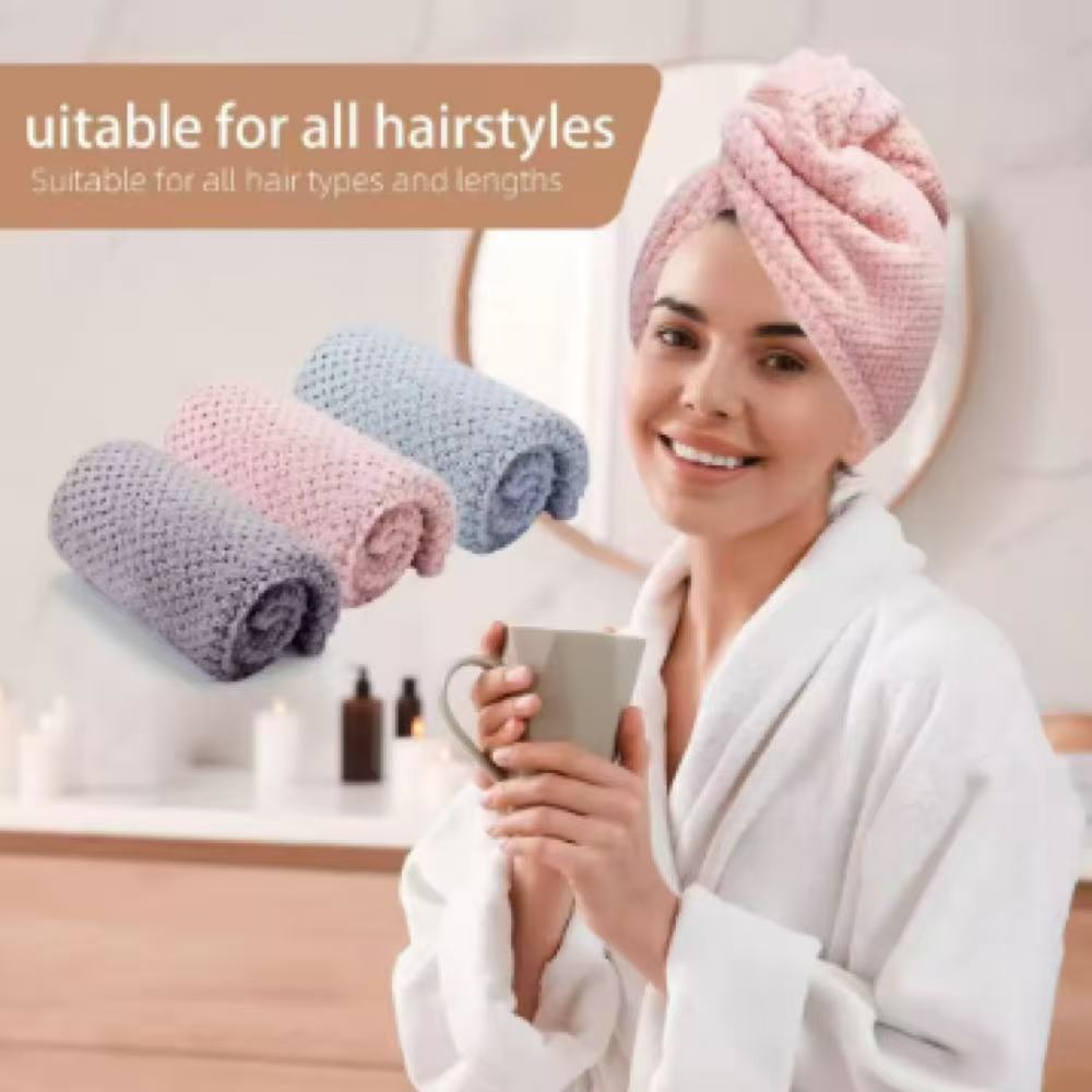 Solid Color Hair Towel Textured Dry Hair Cap 9.8 "X 25.5" Absorbent Hair Towel Wrap for Button-down Women