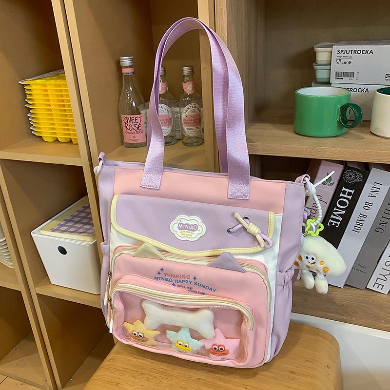 School bag cute dopamine messenger junior high school student girl high value handbag carrying book large capacity make-up class girl
