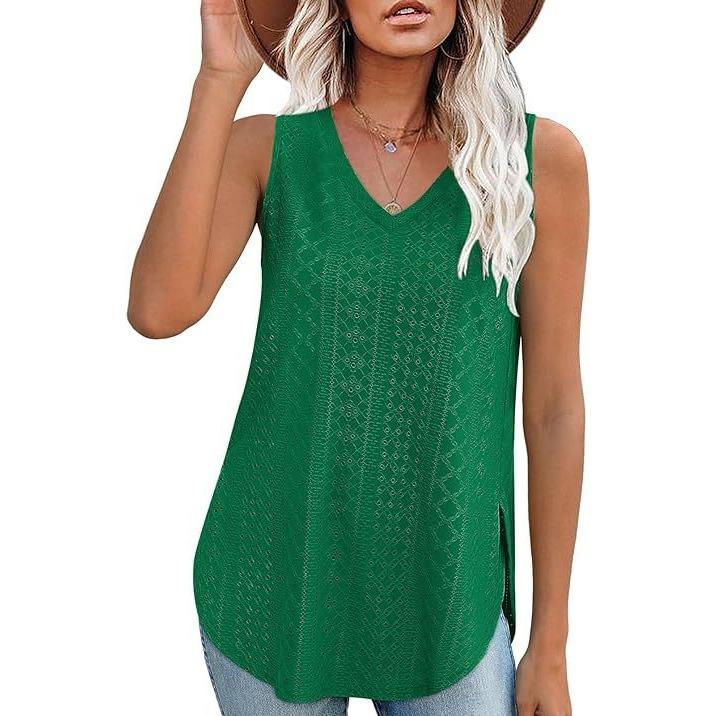 BITCED Spring/Summer Women's Solid Color V-neck Slit T-shirt Vest Woman