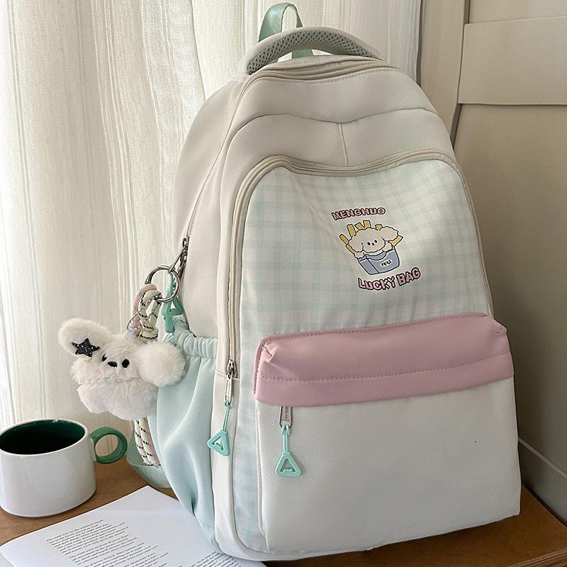 Schoolbag, Korean Style, Fashionable Middle and High School Student Backpack, Large Capacity Double Shoulder Bag for Girls, Fresh and Sweet Plaid