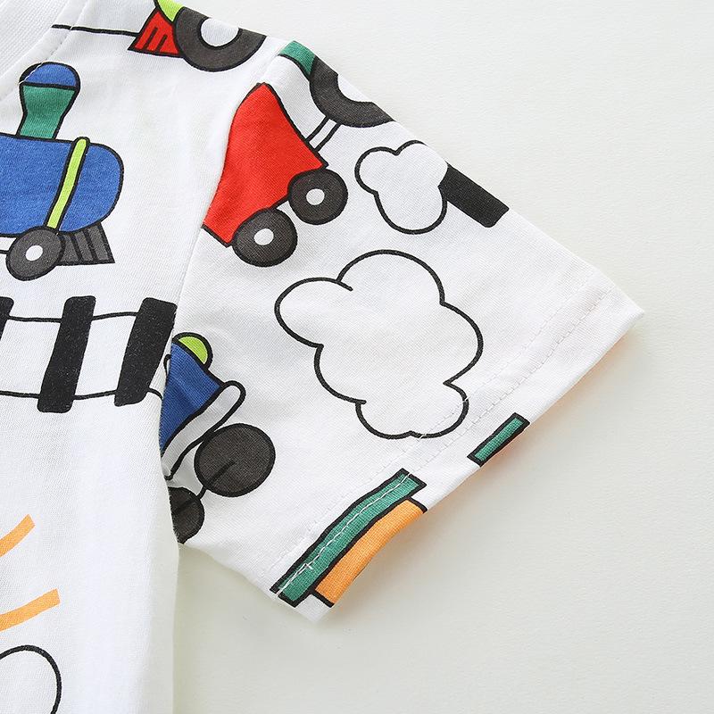 Summer New Product: Boys' Short-Sleeve T-Shirt With Cartoon Train Print Pullover Casual Round-Neck Top For Young Children
