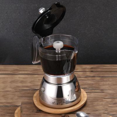 4/6 Fincan Görünür Moka Pot Paslanmaz Çelik Şeffaf Pot Gövdesi Kahve Makinesi Potu Evrensel Espresso İtalyan Kahve Makinesi