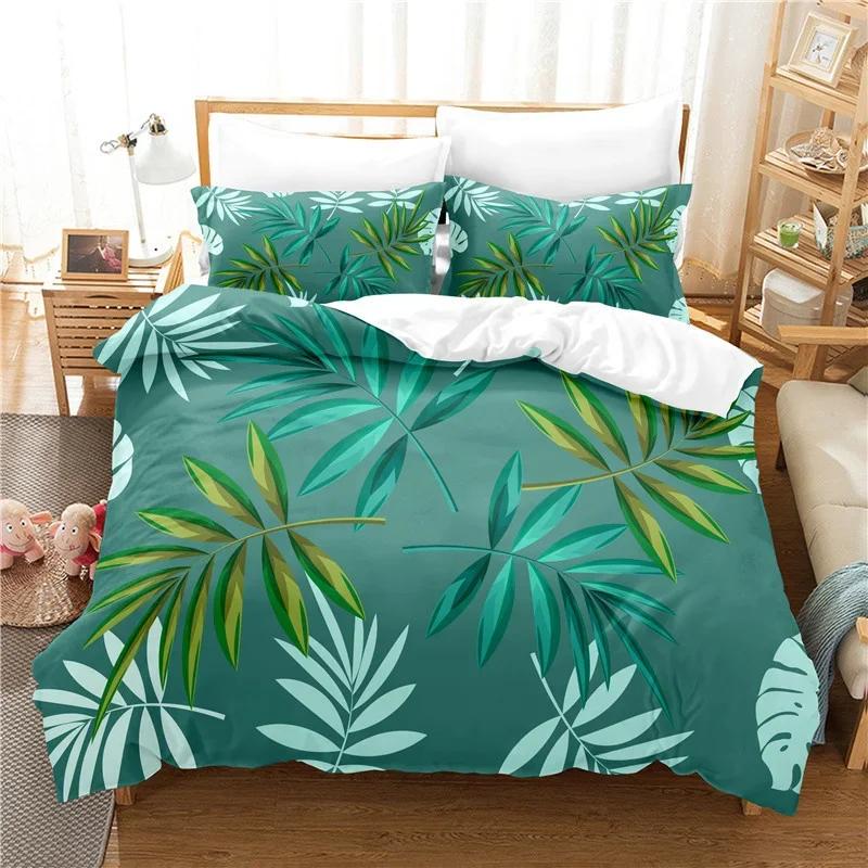 High-quality Warm Comforter Cover Beding Set Print Gren Leaves Rainforest Soft Duvet Cover Set Pilowcases House De Couete King Quen