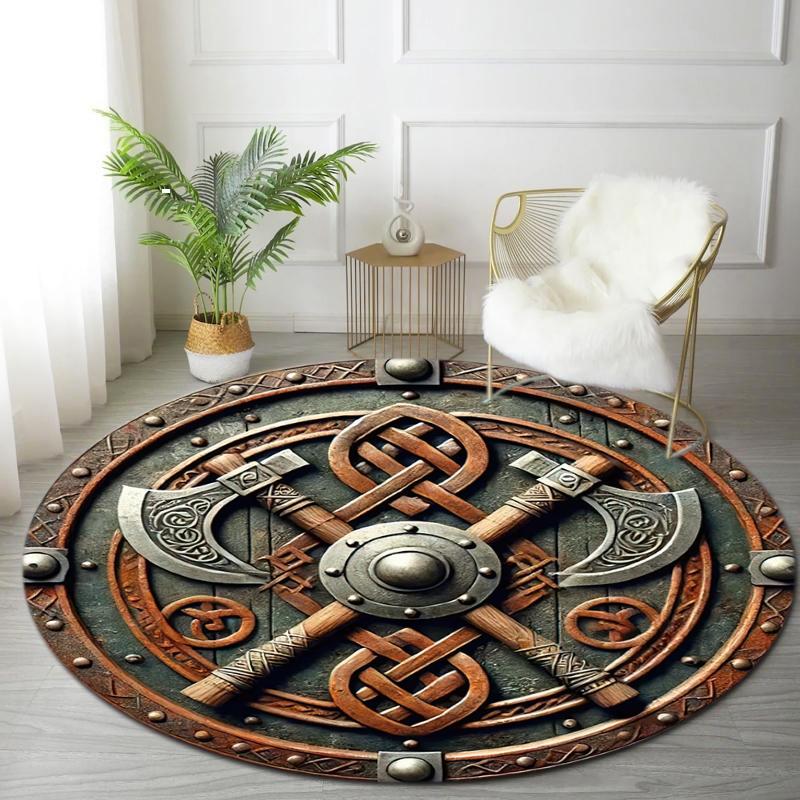 1Pc Viking theme Printed circular carpet, home door mat, outdoor travel protection carpet A12