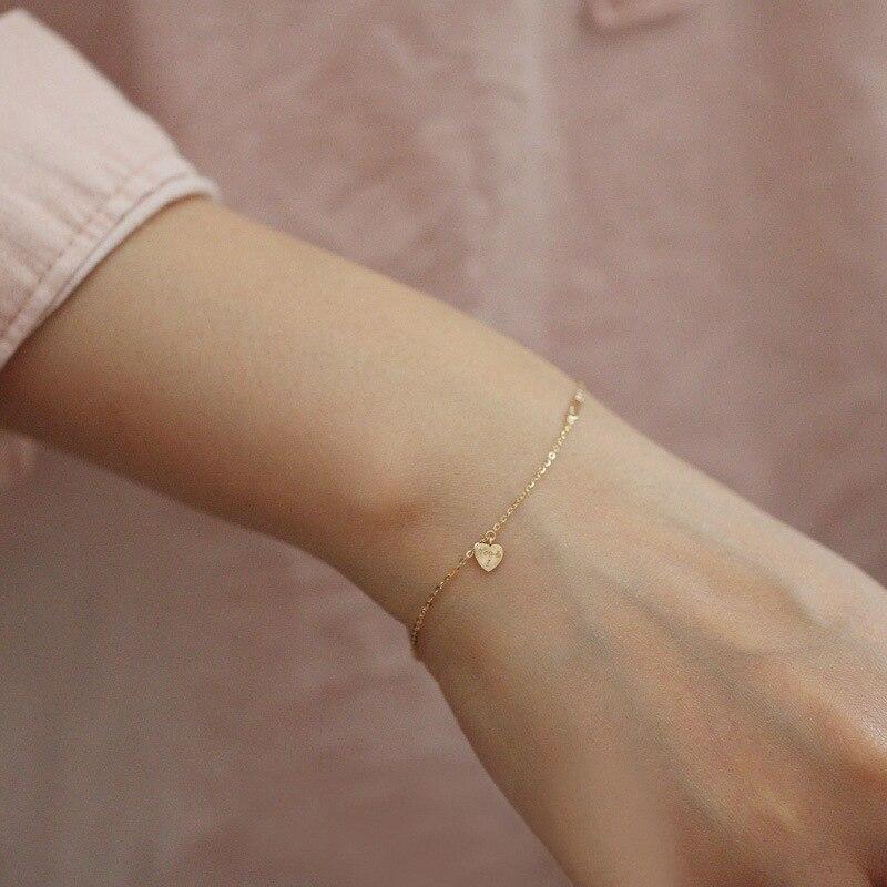 Sterling Ton Brev Hjärta Armband Elegant Utseende Jag Och Du 14K För Flickor Gyllene Ton Tunn Kedja Armband Kontorssmycken Elegant Kedja
