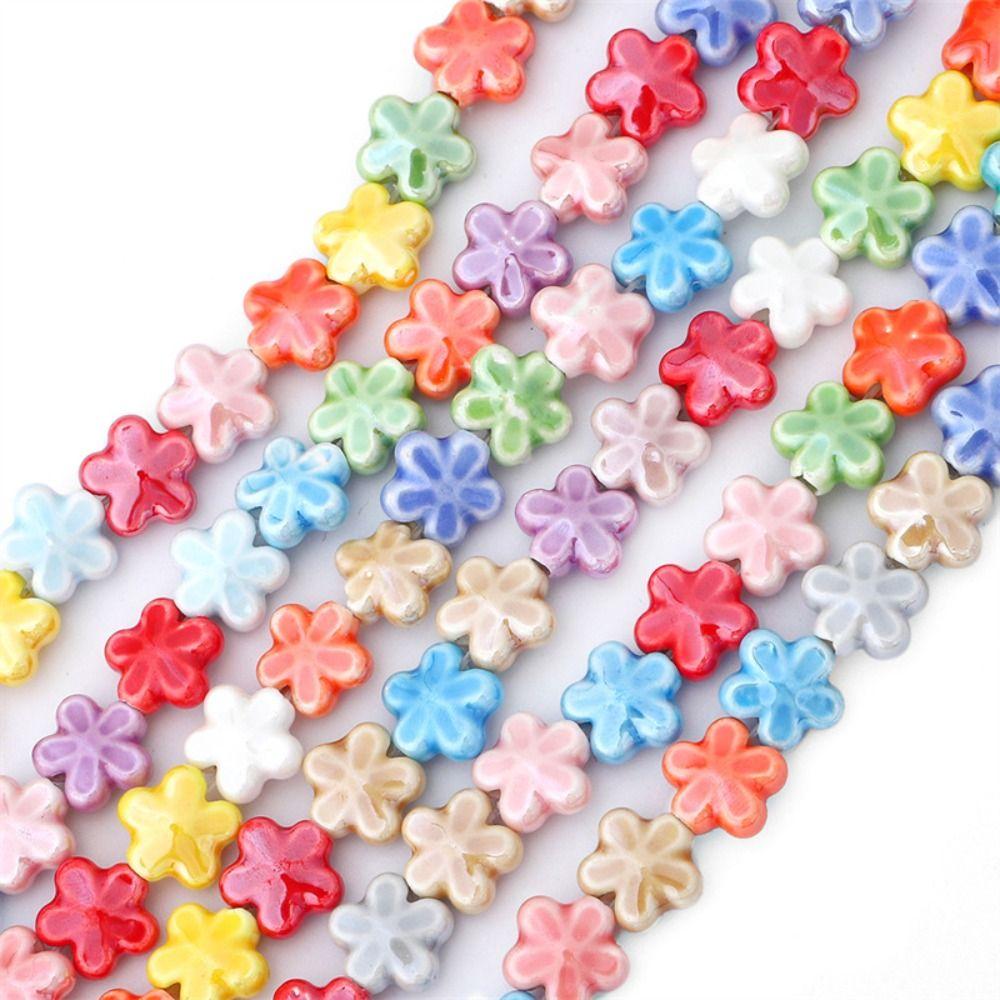 10pcs Ceramic Five-petaled Flower Bead Handmade Craft Jewelry Making Material Gift