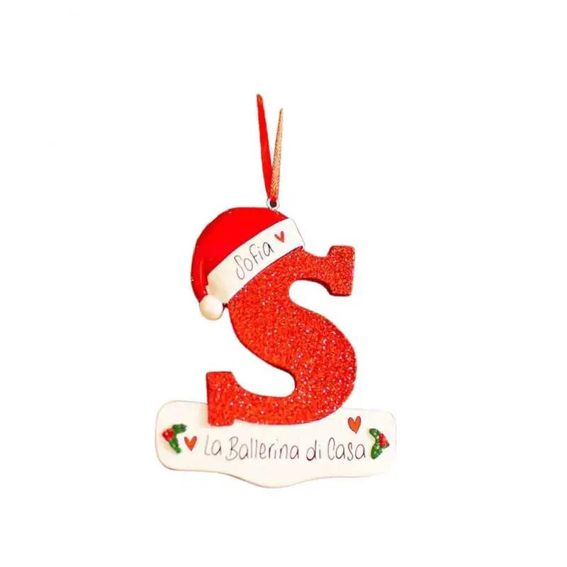Christmas Tree Decoration Letter Pendant 26 Letters Home Holiday Wooden Pendant Xmas New Year Decor Ornament Customizable