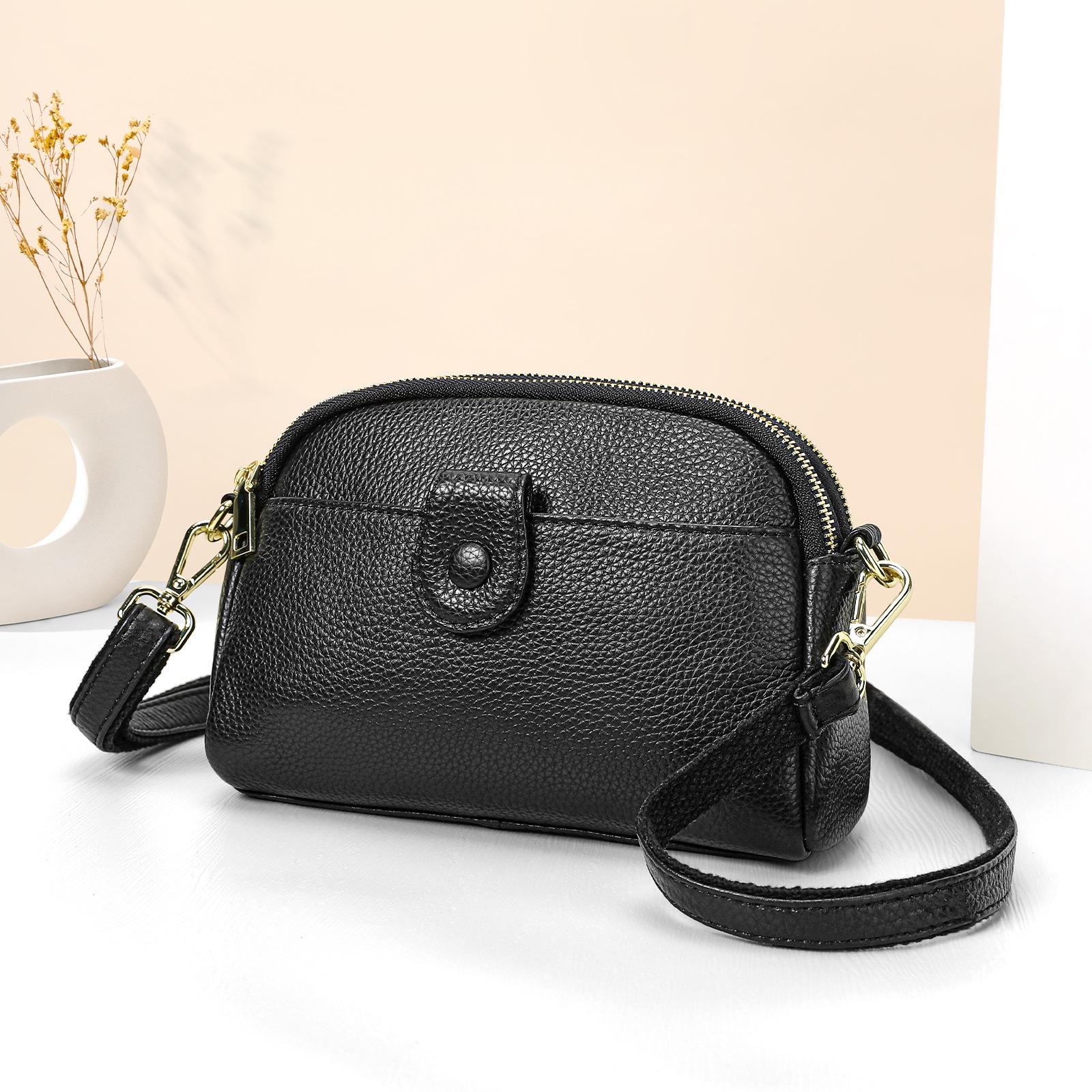 

Женская универсальная и простая сумка-подмышка из натуральной кожи, многофункциональная сумка через плечо на одном плече, карман на двойной молнии One Size чёрный