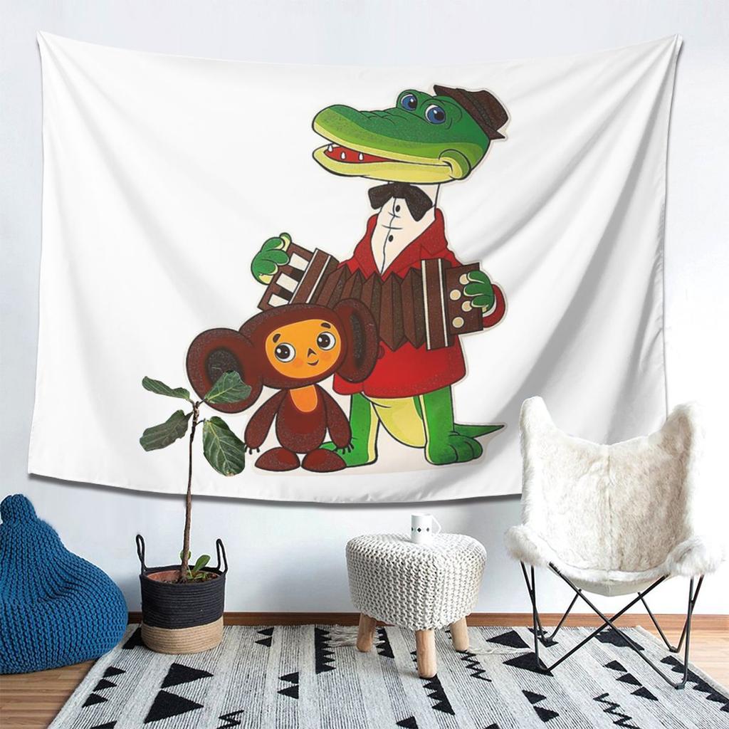 Cheburashka e Gena Arazzo Decorazione Arte Arazzi Estetici per Soggiorno Camera da Letto Casa Tessuto Murale Appeso a Parete