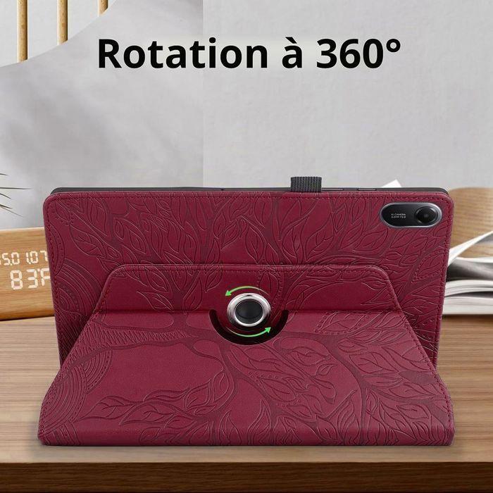 Coque + Verre Trempé pour Xiaomi Redmi Pad 2 11 Pouces 2025, Etui Rotatif Cuir PU Motif Arbre Rouge