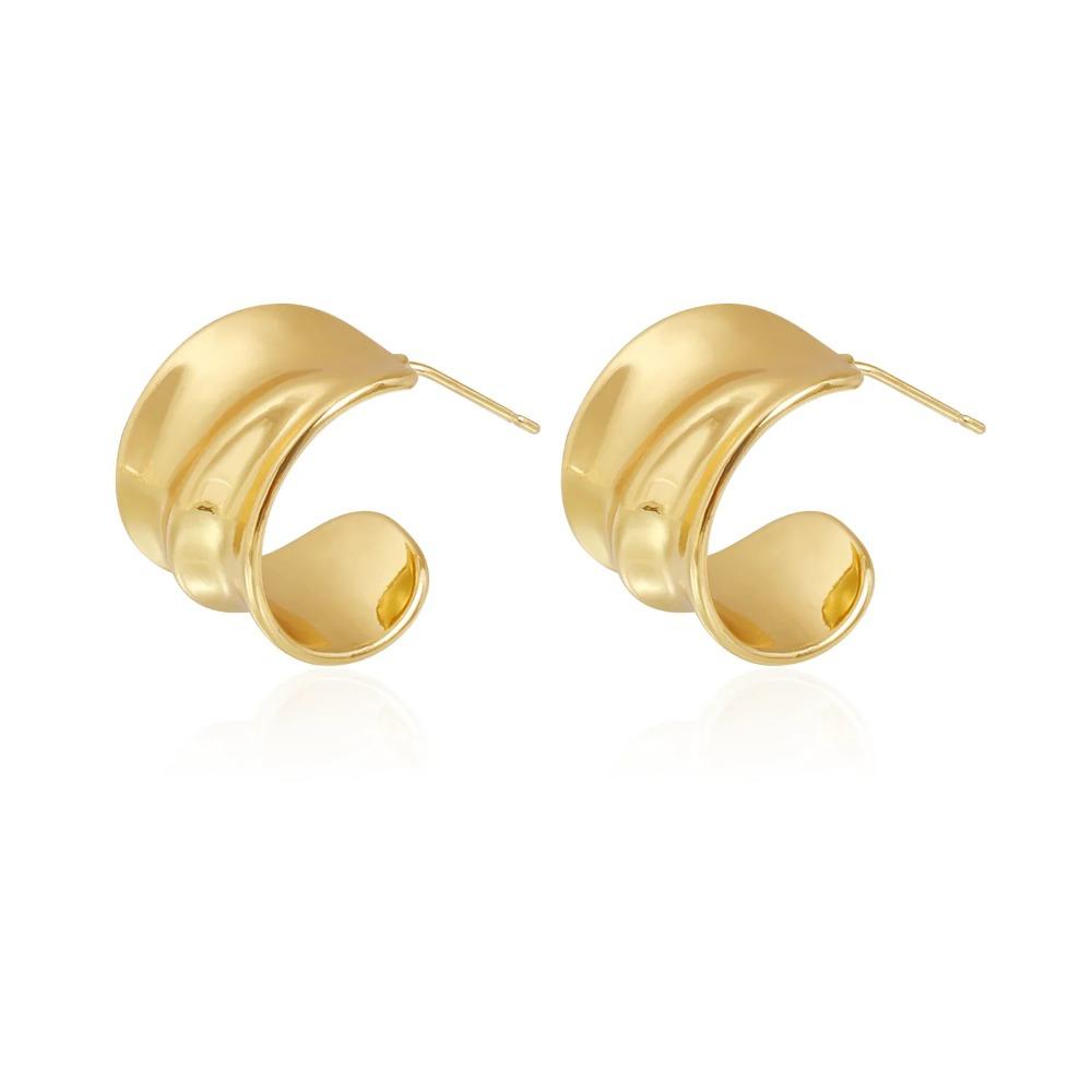 Luxury Metal C-shaped Women's Earrings, Simple Gold Pleated Geometric Irregular Earrings, Fashionable Jewelry Gifts