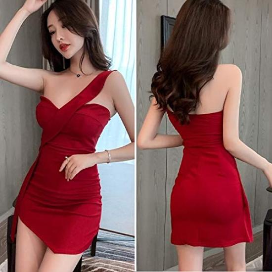 ISLAYCAOLILA CR6 Palm Dress Perfect for or Party Features a and sleeveless Women's (M, White) - Cabaret, Mini, Club, Wear. tight, one-shoulder,