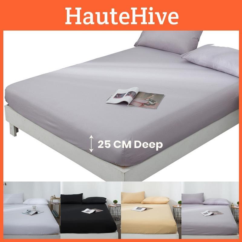 Deep 1525cm Fitted Sheet Pillow Case Bed Sheets Single Double King Color Solid
