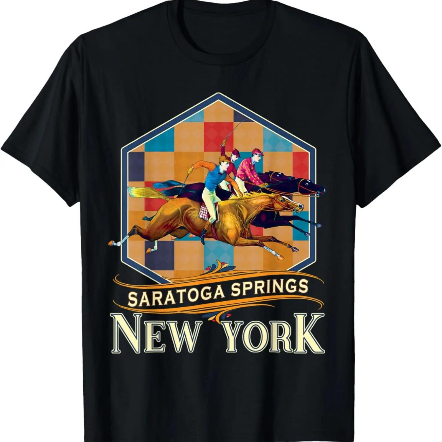 Saratoga Springs New York Vintage Horse Racing Souvenir T-Shirt S чёрный