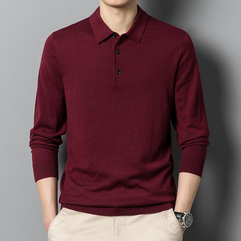 Men's Merino Wool Turn-Down Collar Sweater, Solid Color, Long-Sleeve, 2024 Autumn Collection