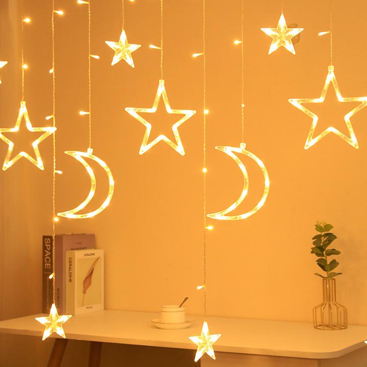 LED Colorful Flashing String & Star Lights - Creative Moon & Warm White Bedroom Decor