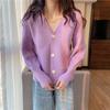 Retro simple sweater jacket women's autumn and winter new solid color loose and thin knitted cardigan top trendy