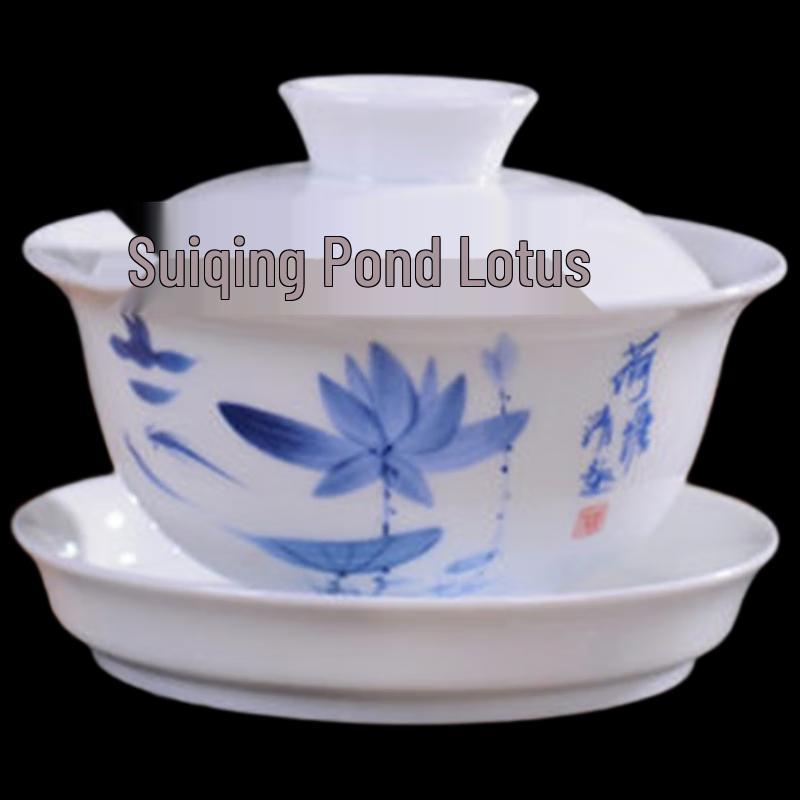 

Blue and White Porcelain Gaiwan Tea Bowl Set