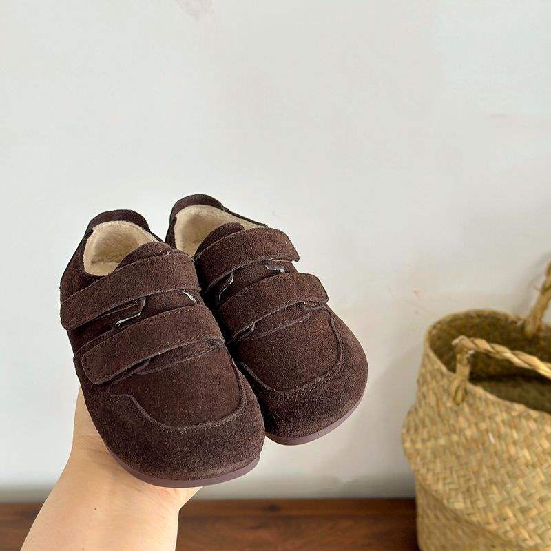 Korean Children's Birkenstocks, Boys' Winter Velvet Casual Shoes, Velcro Retro Girls' Two Cotton Shoes, Warm and Non-slip
