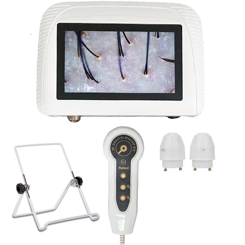 

Портативный аппарат для анализа кожи 50X/200X 5 дюймов Детектор кожи головы Тестер масла и влажности волосяных фолликулов Монитор ухода за кожей Перезаряжаемый белый