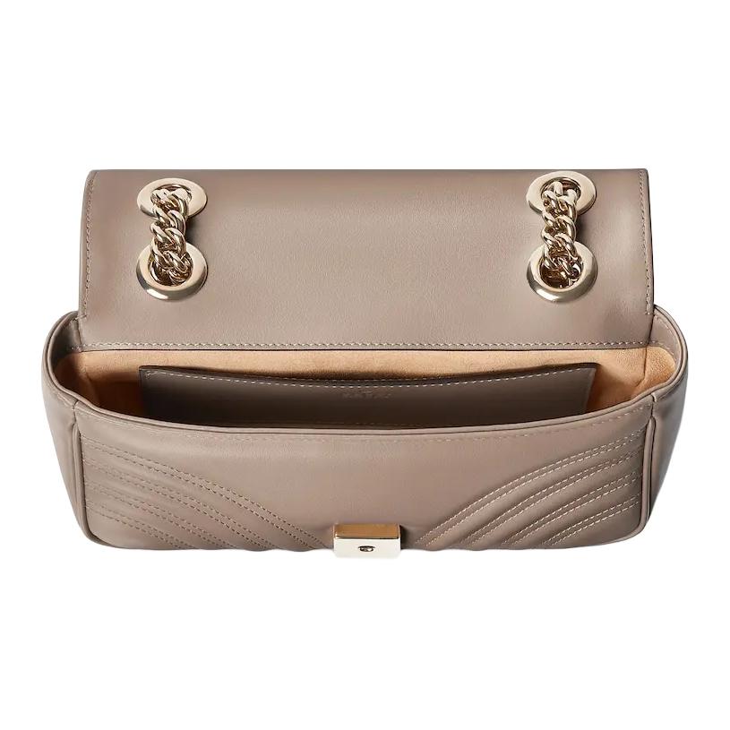 Gucci GG Marmont Spring Clip Flap Quilted V Leather Mini Shoulder Bag Women Shoulder Bag Gray-Brown 446744-AAER0-1523