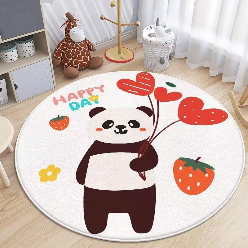 Cartoon Animal Round Rug Slip-Resistant Circle Carpet for Living Room Floor Mat Chair Coffee Table Bedside Easy Clean Decor Cute
