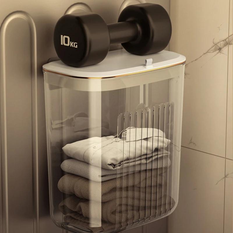 Laundry Wall Basket Space Saving Basket with Lid Wall Mounted Dirty Clothes Laundry Hamper Container Home Storage Supplies