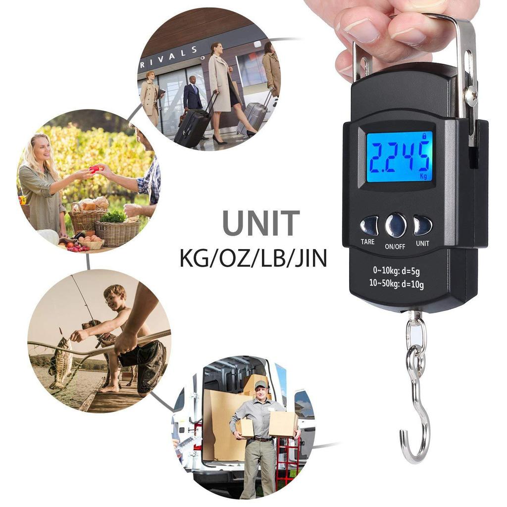 Electronic Scale Backlit LCD Display 110lb/50kg with Measuring Tape Balance Digital Fishing Hanging Hook Scale Tool