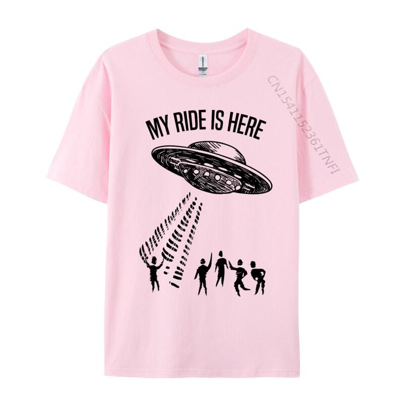 My Ride Alien Flying Saucer UFO Abduction Design Cotton Fabric Luxury Designer T-Shirts For Men Hip Hop T-Shirt Print