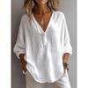 Women Casual Loose Solid Color V Neck Long Sleeve Pullover Shirt