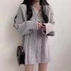 Autumn and winter V-neck mid-length twist ladies pullover sweater skirt, retro large size temperament dark gray ladies all-match sweater 6804#