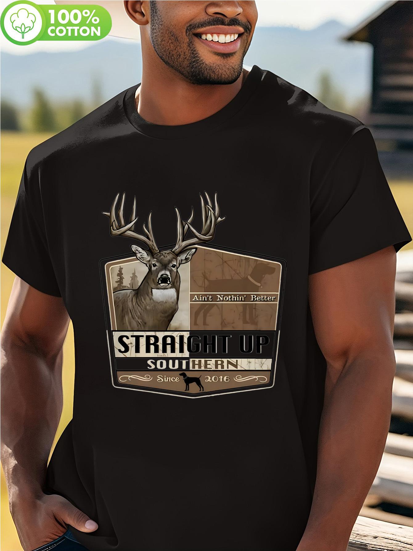 Cotton Deer Hunting Graphic T-shirt - Straight Up Southern Design with Raccoon & Deer Illustration S