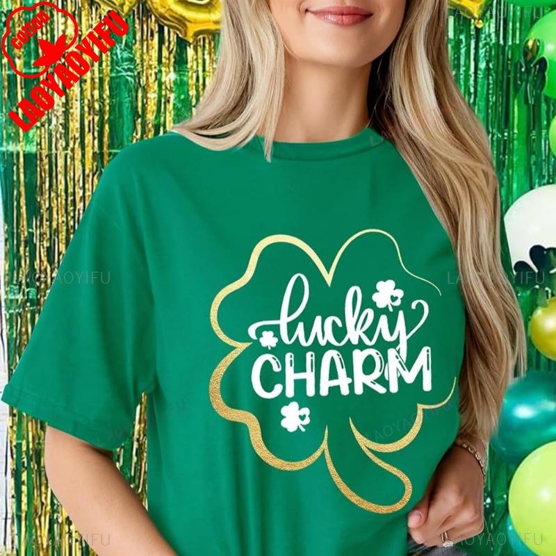Womens Tshirt St Patricks Day Graphic Tops Funny Short Sleeve Shamrock Shirts Cute St Pattys Printed Tee Unisex Cotton Camisetas