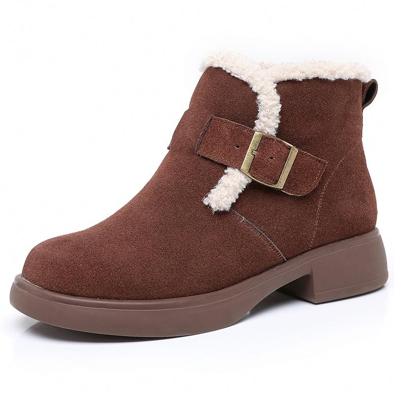 Fashion GKTINOO Snow Boots Women Cow Suede Furry Soft Sole Non-slip 2024 Winter Warm Ladies Shoes Handmade Retro Short Boots