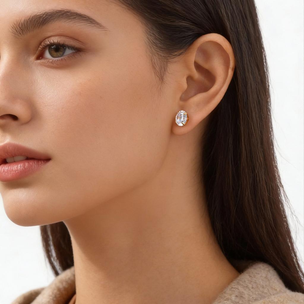 Fashionable White Zircon Earrings,Multicolor Temperament Four-Prong Zircon Stud Earrings for Women,Simple Jewelry Gift Wholesale
