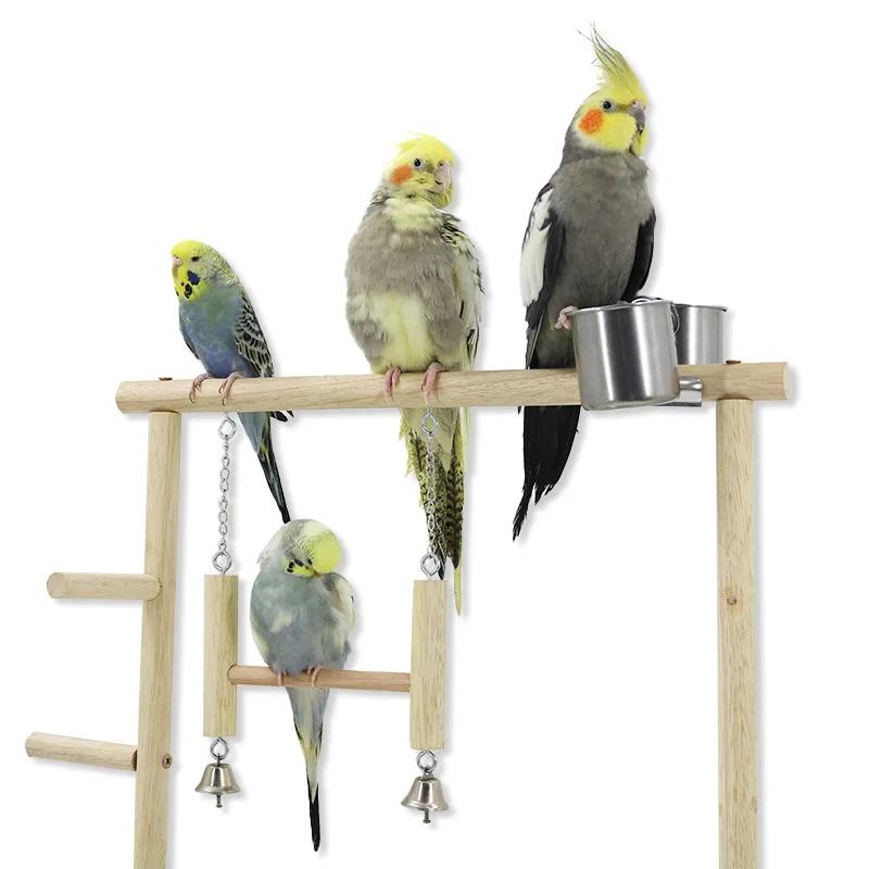 Wooden Bird Swing Toy Birds Parrot Training Perch Stand Playground Climbing Ladder Swing Toys With Bells Bird Supplies Bird Toys