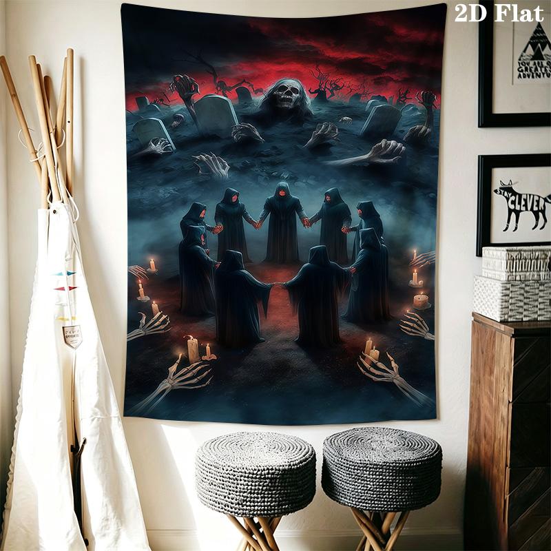 Gothic Grim Reaper Flame Tapestry Background Cloth Fashion Print Background Cloth Wall Decoration Atmospheric Background Cloth