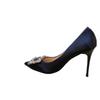 Spring and summer rhinestone square buckle high heels women's thin heels pointed niche temperament wedding shoes design sense single shoes