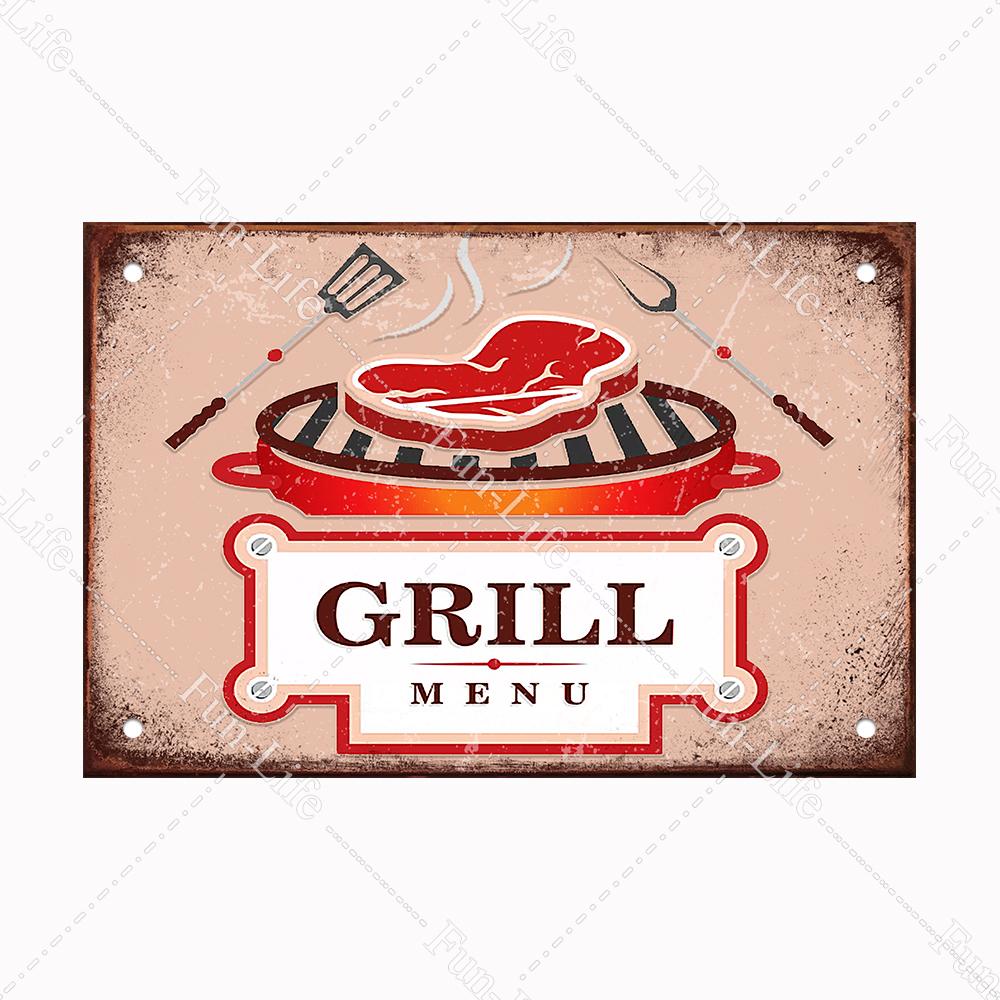 BBQ Warning Metal Tin Sign Oven Vintage Wall Decor Plaque Painting Barbecue Shop Restaurant Craft Pub Home Decor 20x30cm