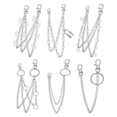 6pcs Pants Chain Multi Layer Wallet Chain Charm Jeans Chains Pocket Punk Chain Hip Hop Rock Style Chains for Women Girls