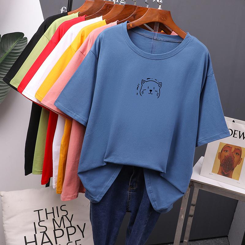 

Hirsionsan Kawaii, летняя женская футболка, новинка 2022 года, футболки большого размера с круглым вырезом, свободные футболки из 100% хлопка, мягкие повседневные женские топы, 7 цветов XXXXL синий