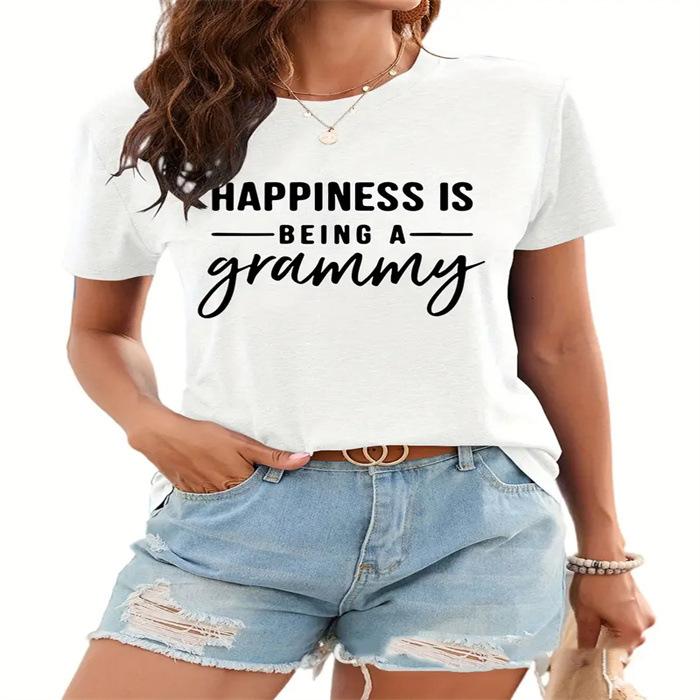 Letní top s kulatým výstřihem a potiskem Módní Ležérní Roztomilá dámská trička z čisté bavlny s krátkým rukávem